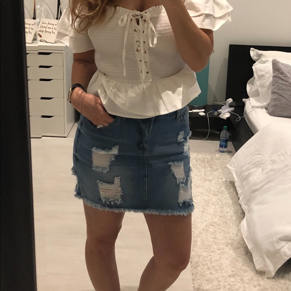 Denim Mini Ripped Skirt - Picture 2 of 3